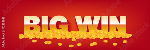 Big win vector jackpot casino concept background. Backdrop with text and golden coins gambling reward banner illustration.
