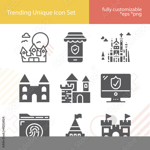 Simple set of fortified related filled icons.