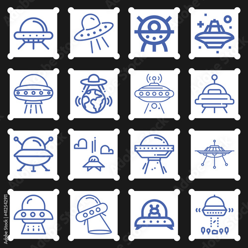 16 pack of ufo  lineal web icons set