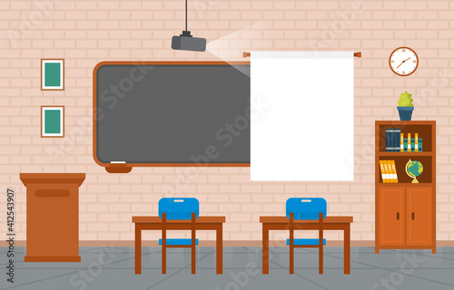 Empty Classroom Interior Education Elementary School Class Nobody Illustration