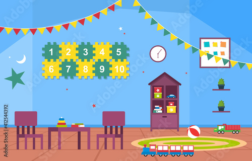 Classroom Interior Education Elementary Kindergarten Children School Illustration
