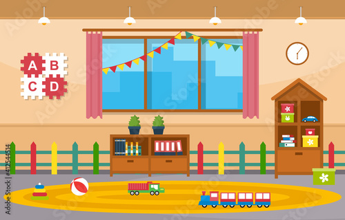 Classroom Interior Education Elementary Kindergarten Children School Illustration