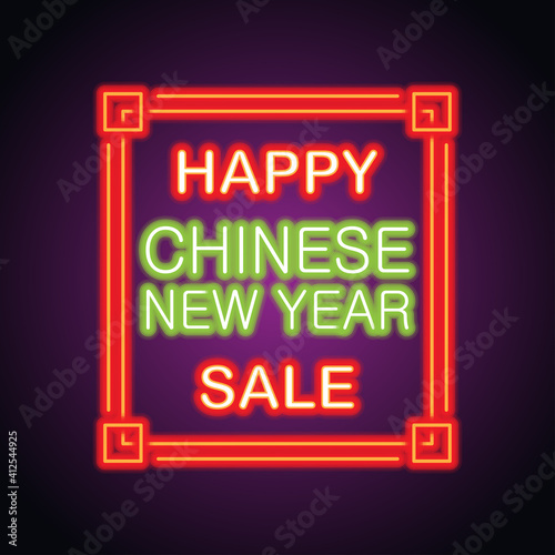   Chinese New Year Sales in Neon Sign Style. Vector Illustration  