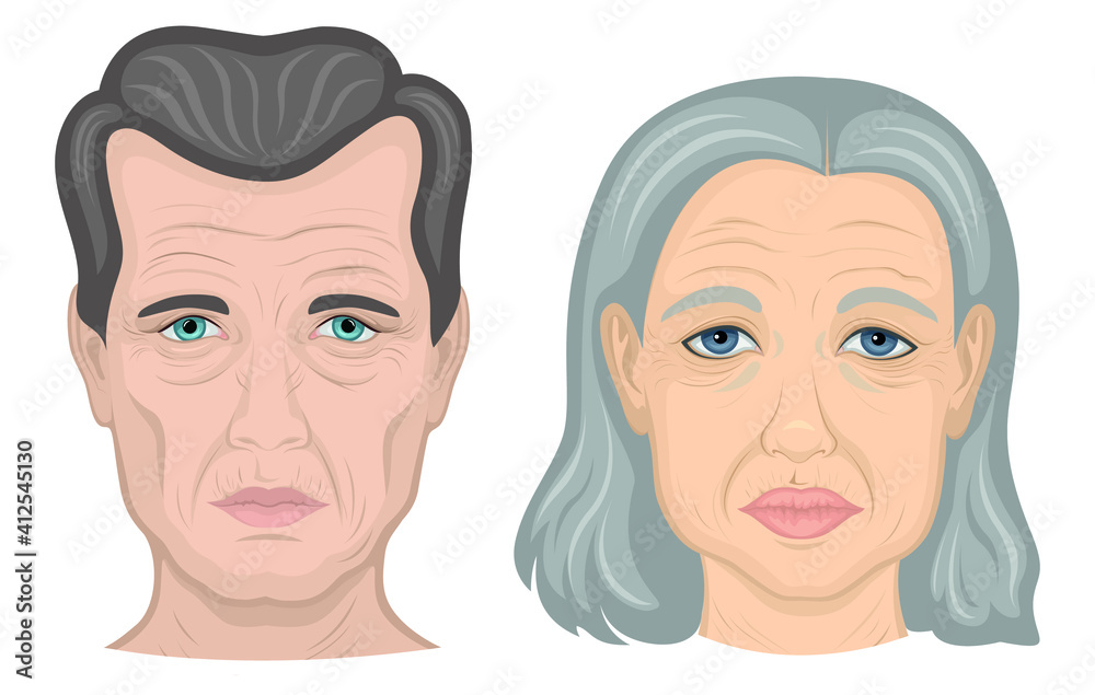 Illustration of faces of elderly man and woman on white background Illustration of faces of elderly man and woman on white background