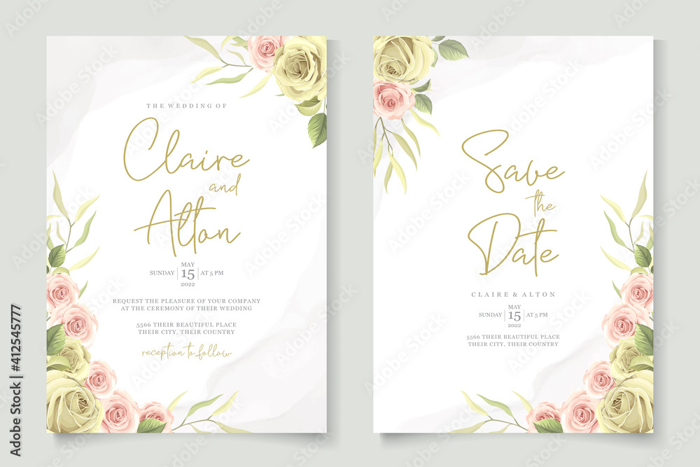 Hand drawn wedding card template with floral design