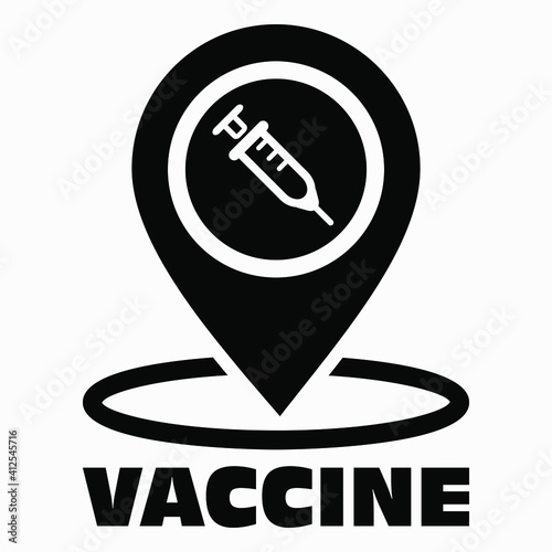 Vaccine and location icon. Syringe sign. The location of the hospital. Vector icon.