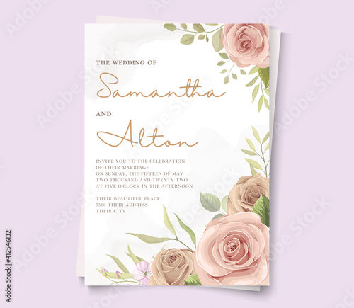 Hand drawn wedding card template with floral design