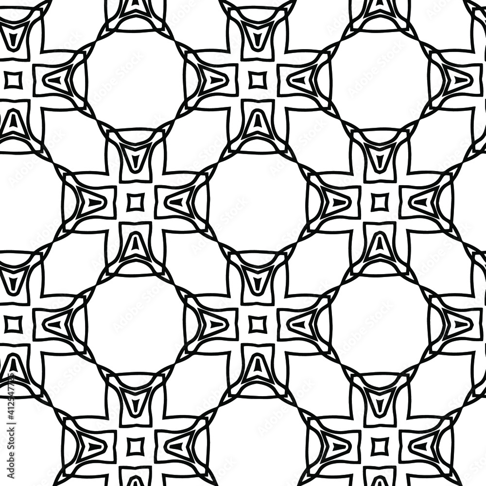 Obraz premium Geometric vector pattern with triangular elements. Seamless abstract ornament for wallpapers and backgrounds. Black and white colors.