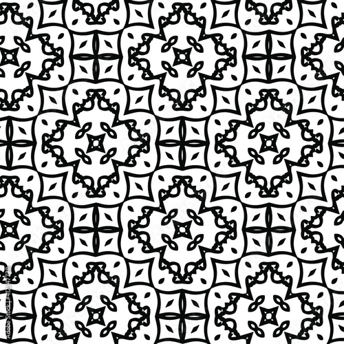  Geometric vector pattern with triangular elements. Seamless abstract ornament for wallpapers and backgrounds. Black and white colors.