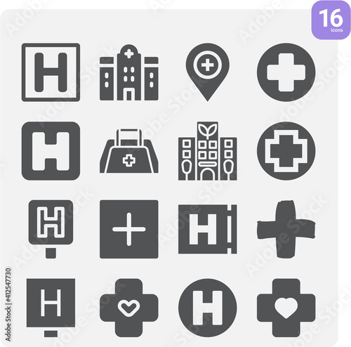 Simple set of burn center related filled icons.