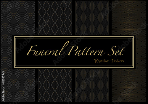 Set of Dark Funeral Patterns in Gold and Black Colors - Repetitive Background Textures, Abstract Vector