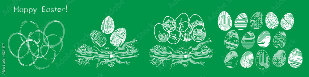 Easter eggs in circuit board style. Happy Easter greeting card. Vector Illustration Easter eggs in circuit board style. Happy Easter greeting card. Vector Illustration