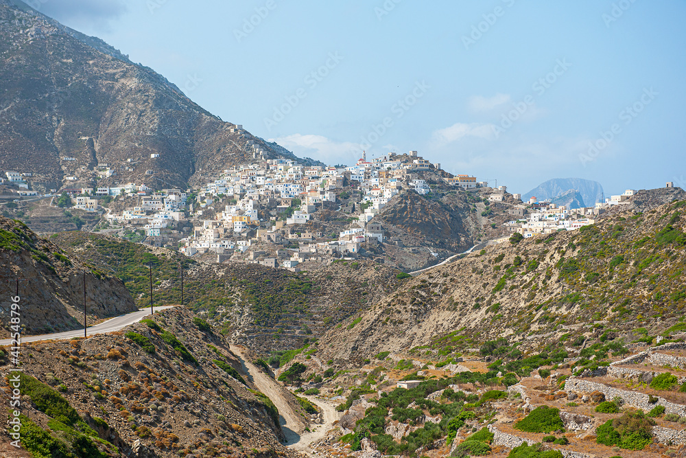 Dorf Olympos in der Landschaft, Insel Karpathos, Dodekanes, Griechenland
