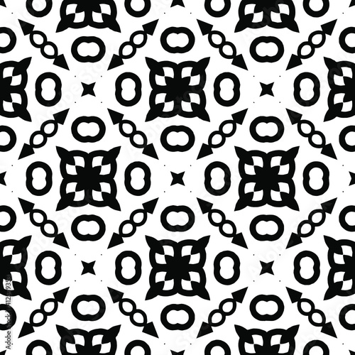  Geometric vector pattern with triangular elements. Seamless abstract ornament for wallpapers and backgrounds. Black and white colors.