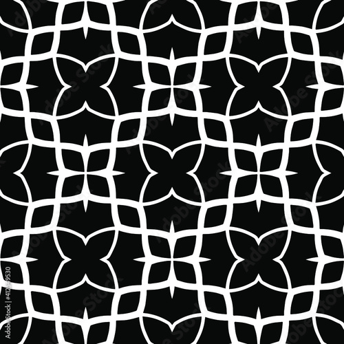 Geometric vector pattern with triangular elements. Seamless abstract ornament for wallpapers and backgrounds. Black and white colors.