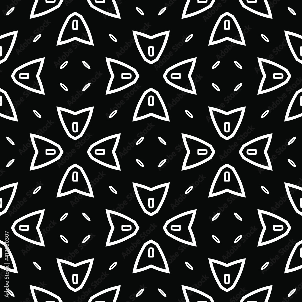 Geometric vector pattern with triangular elements. Seamless abstract ornament for wallpapers and backgrounds. Black and white colors. Geometric vector pattern with triangular elements. Seamless abstract ornament for wallpapers and backgrounds. Black and white colors.
