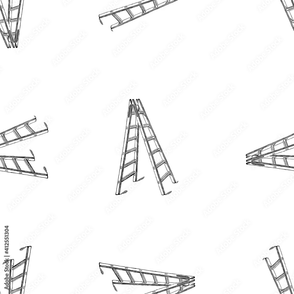 Seamless pattern of drawn folding ladders Seamless pattern of drawn folding ladders
