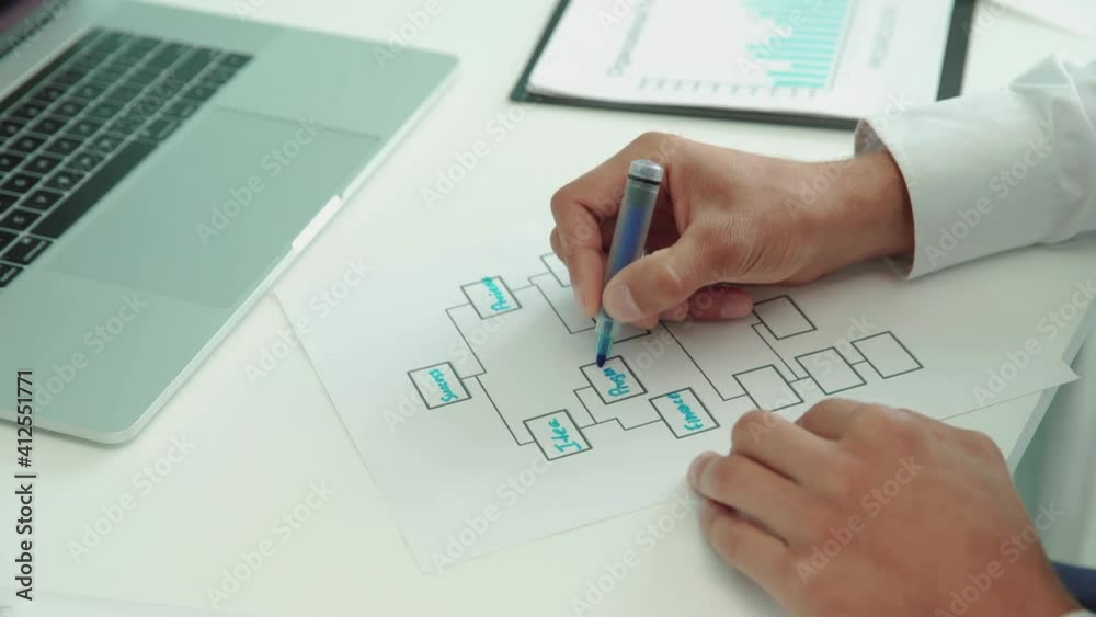 businessman filling out a marketing scheme . close up. businessman filling out a marketing scheme . close up.