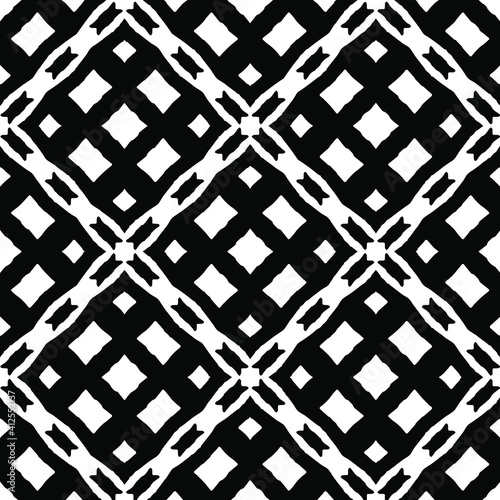 Geometric vector pattern with triangular elements. Seamless abstract ornament for wallpapers and backgrounds. Black and white colors.