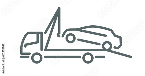 Line silhouette, tow truck with broken car