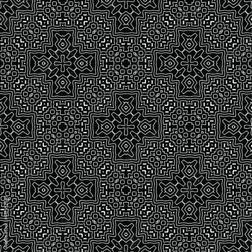 Geometric vector pattern with triangular elements. Seamless abstract ornament for wallpapers and backgrounds. Black and white colors.