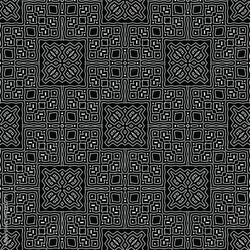 Geometric vector pattern with triangular elements. Seamless abstract ornament for wallpapers and backgrounds. Black and white colors.