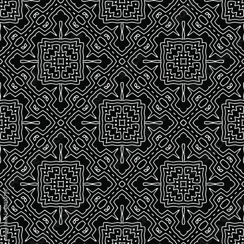 Geometric vector pattern with triangular elements. Seamless abstract ornament for wallpapers and backgrounds. Black and white colors.