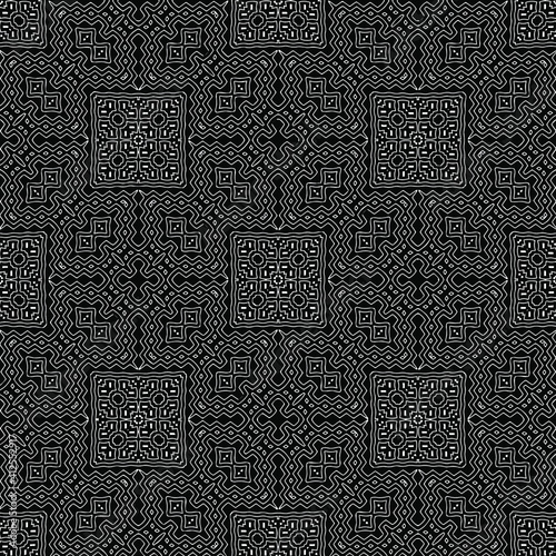 Geometric vector pattern with triangular elements. Seamless abstract ornament for wallpapers and backgrounds. Black and white colors.
