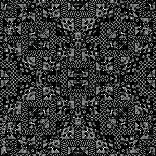 Geometric vector pattern with triangular elements. Seamless abstract ornament for wallpapers and backgrounds. Black and white colors.