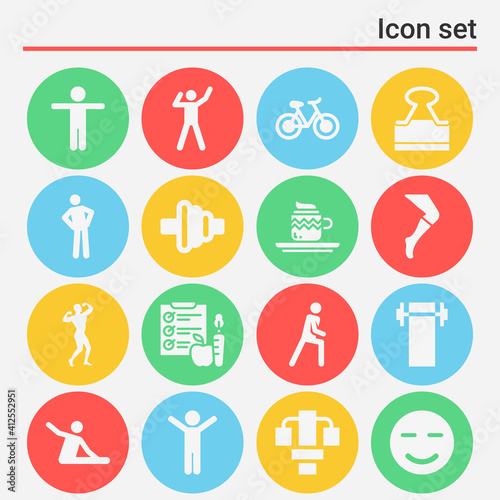 16 pack of muscles filled web icons set