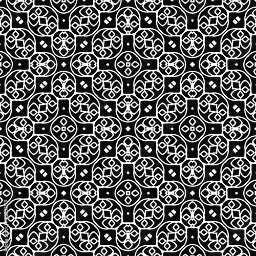  Geometric vector pattern with triangular elements. Seamless abstract ornament for wallpapers and backgrounds. Black and white colors.