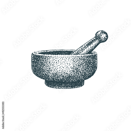 Mortar and pestle. Vector ilustration of pounder.