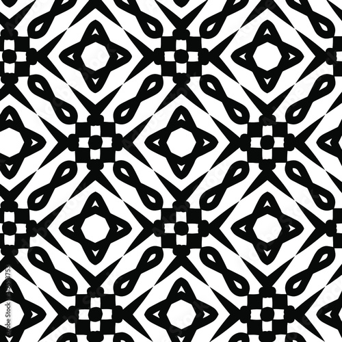  Geometric vector pattern with triangular elements. Seamless abstract ornament for wallpapers and backgrounds. Black and white colors.