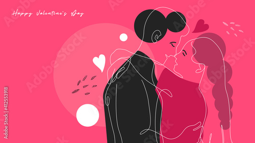 Romantic Hugging Couple - Modern Illustration