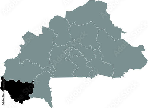 Black location map of Burkinab   Cascades region inside gray map of Burkina Faso