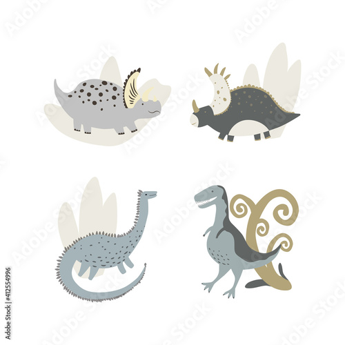 Set of Dinosaurus. Vector illustration in flat style. For poster, t-shirt, wallpaper, card.