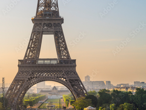 Eiffel Tower at sunrise in Paris, France