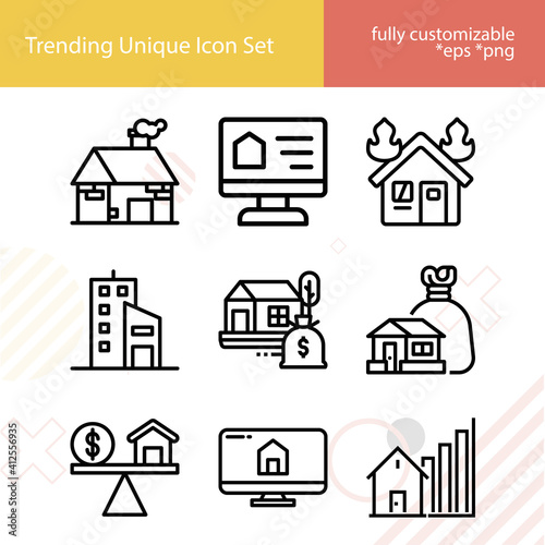 Simple set of landed related lineal icons.
