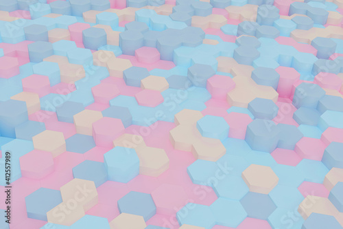 Abstract simple hexagon background in marshmallow color tone, for valentine and holiday celebration, 3d render.
