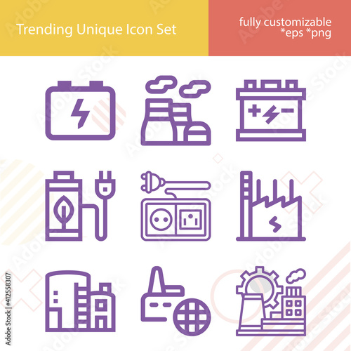 Simple set of watts related lineal icons.