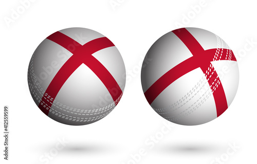 cricket ball in realistic style in colors of England flag. Summer team sports. Vector on white background