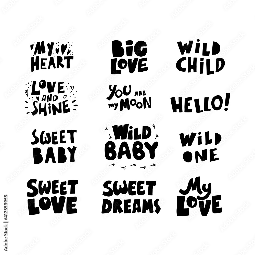 Obraz premium Love lettering set. Hand drawn iillustration. Vector image.