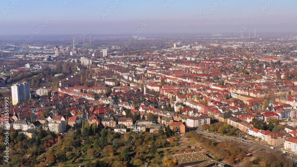 Karlsruhe: Aerial view of city in German region of Baden-Württemberg - landscape panorama of Germany from above, Europe Karlsruhe: Aerial view of city in German region of Baden-Württemberg - landscape panorama of Germany from above, Europe