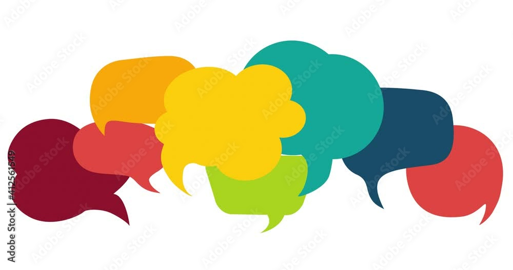 Colored speech bubble. Communication concept. Social network. Colored cloud. Speak - discussion - chat. Symbol talking and communicate. Friendship and dialogue diverse cultures