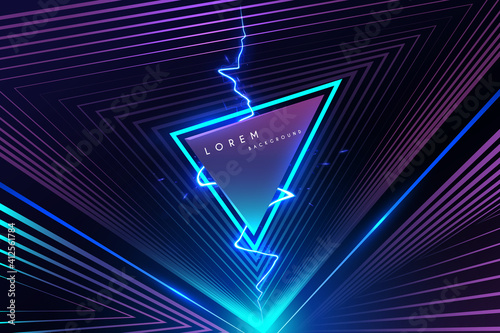 Abstract neon triangle background with lightning effect