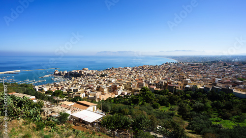 Castellamare del Golfo with blue sky and calm sea, Sicily, Italy