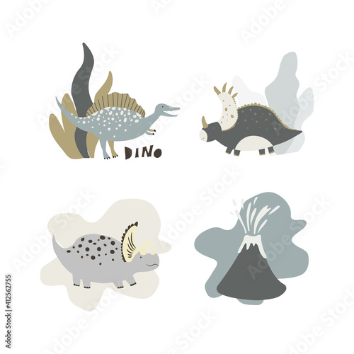 Set of Dinosaurus. Vector illustration in flat style. For poster  t-shirt  wallpaper  card.