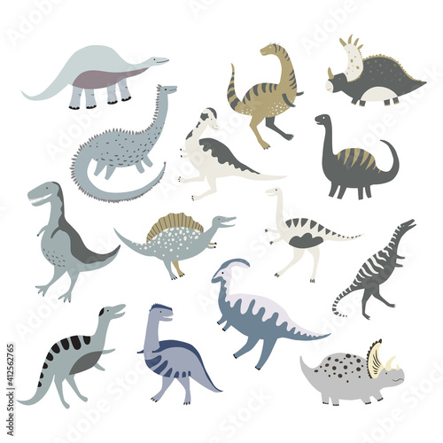 Fototapeta Naklejka Na Ścianę i Meble -  Set of Dinosaurus. Vector illustration in flat style. For poster, t-shirt, wallpaper, card.