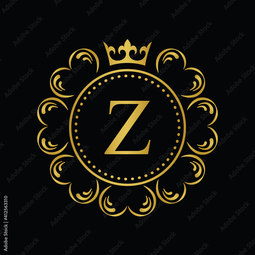 Fototapeta premium Golden Letter Z. template logo Luxury gold letter with crown. Monogram alphabet . Beautiful royal initials letter.