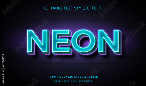 neon wall sign text style effect. editable font vector file